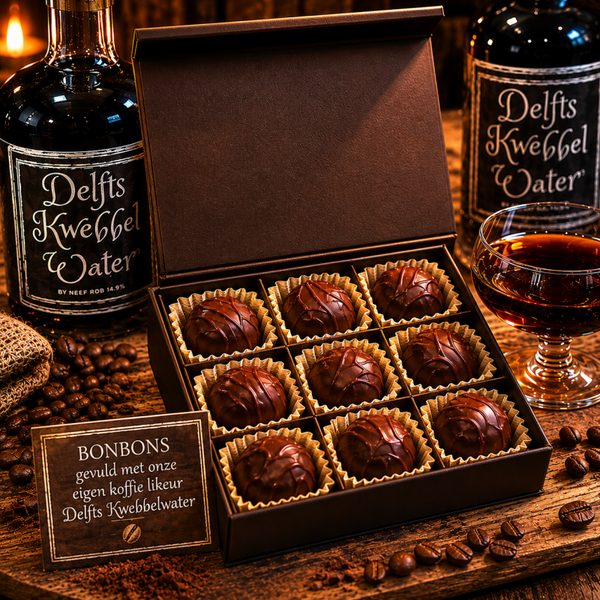 Kwebbelballen, pure chocolade bonbons gevuld met onze eigen koffielikeur