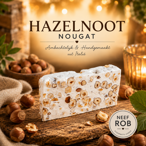 Nougat hazelnoot handgemaakt in Italie per dikke plak van 180 gram