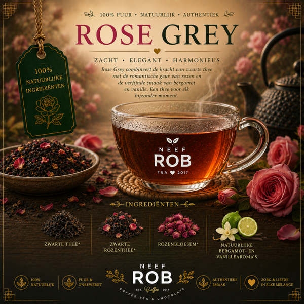 Rose Grey de bekende earl grey maar dan met rozenbloesem
