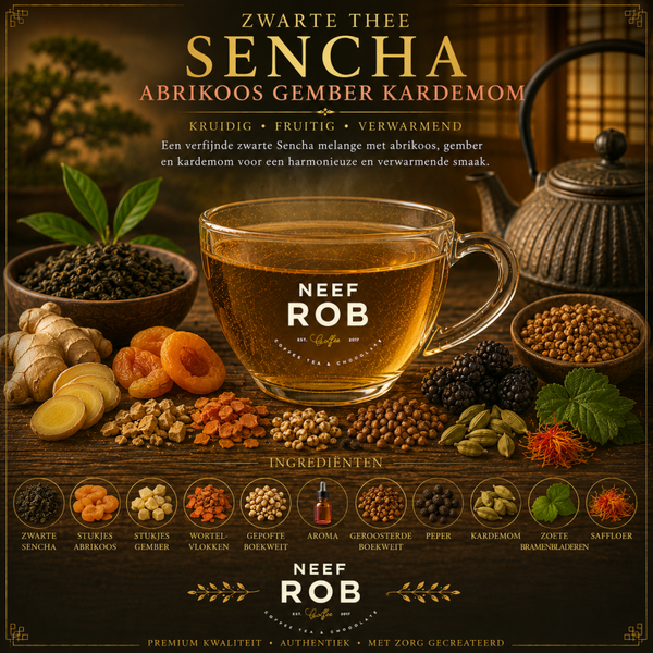 Zwarte Sencha met abrikoos, gember en Kardemom