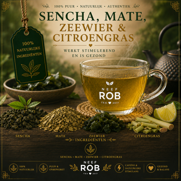 Sencha, mate, zeealgen en citroengras. Super gezond!