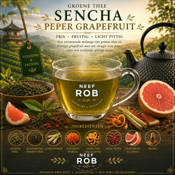 Sencha met peper en grapefruit (groen, zwart en fruit)