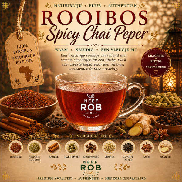 Spicy Rooibos chai met gember, peper, anijs enz.