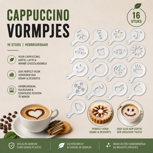 Strooi vormpjes kunstof voor cappuccino en gebak 16 st.