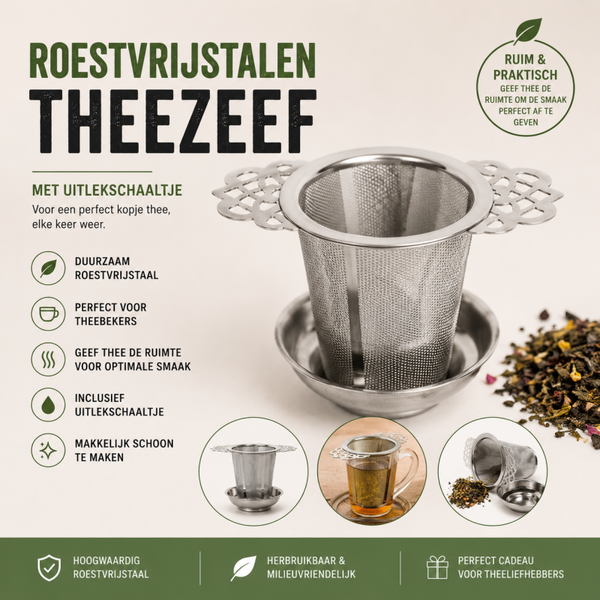 Theezeef van roestvrij metaal inclusief uitlekbakje
