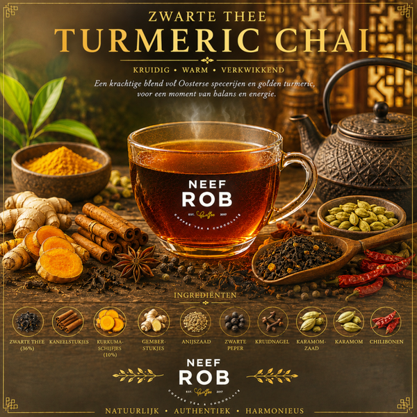 Turmeric Chai, zwarte thee met kruiden, gember, chili en peper (pikant)