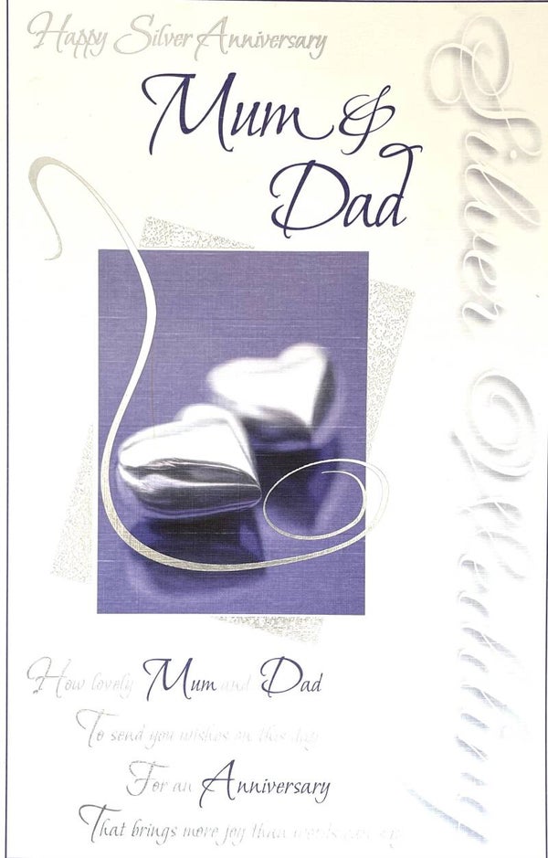 Silver Wedding Anniversary Card - Happy Silver Anniversary Mum and Dad