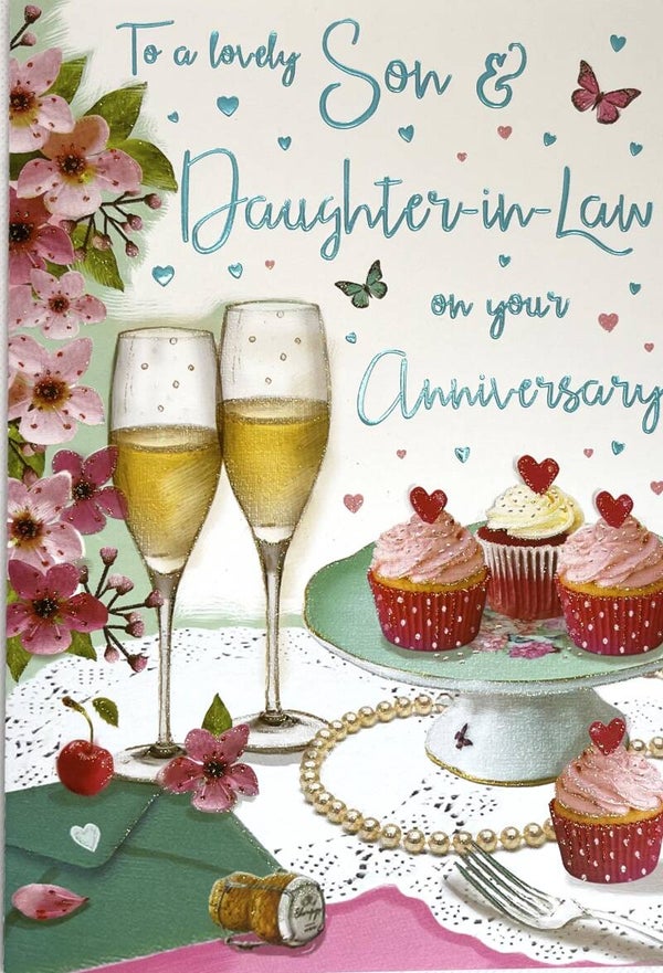 Anniversary Card - To a Lovely Son and Daughter-in-Law