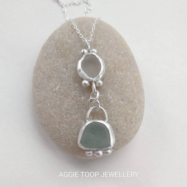 Stunning blue and white seaglass and silver pendant