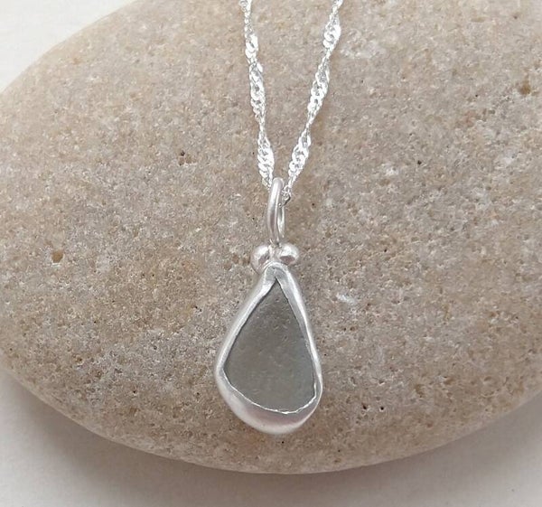 KEEP Seaglass and sterling silver pendants