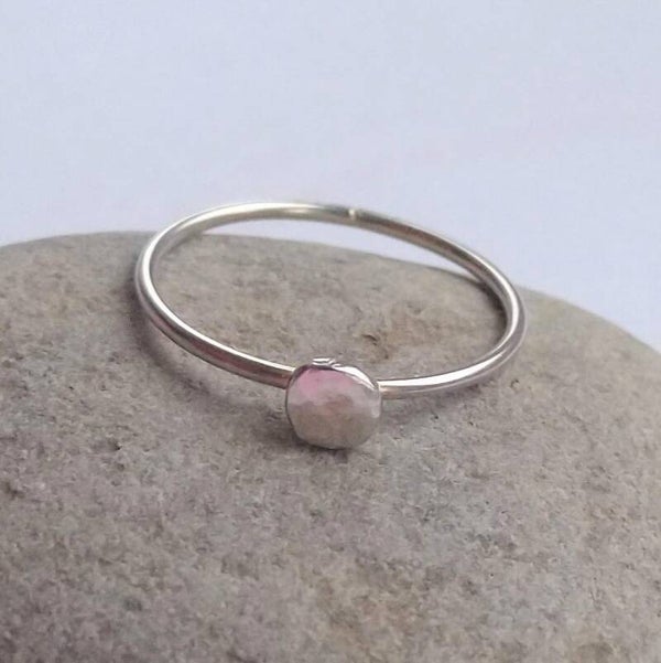 Sterling silver stacking ring with textured recycled silver disc