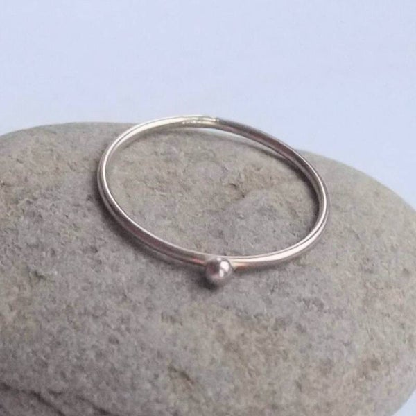 Sterling silver stacking ring with small recycled silver pebble