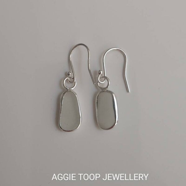 Sterling silver and white Seaglass drop earrings