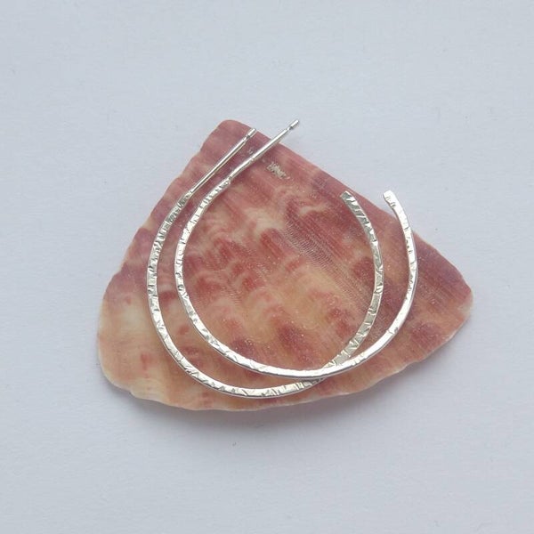 Sterling silver 2.25cm round line hammered hoops