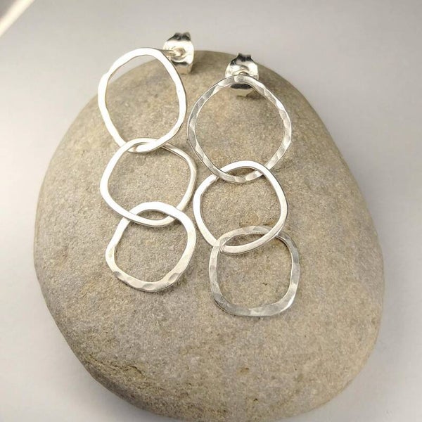 Sterling silver soft square chain earrings