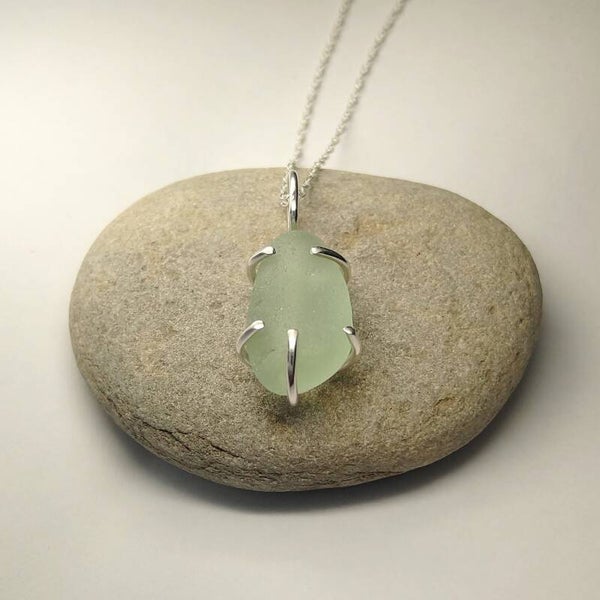 Sterling silver claw-set seaglass pendant