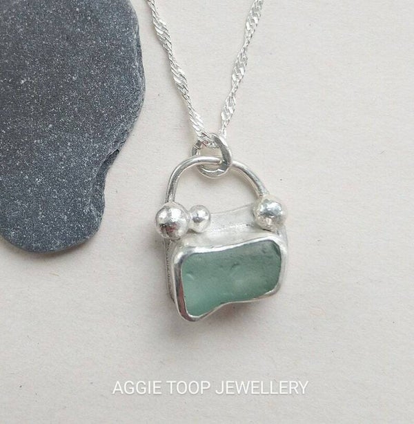 Seafoam Seaglass and Sterling Silver Pendant