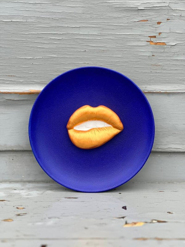 Lippen bordje - Blauw/goud