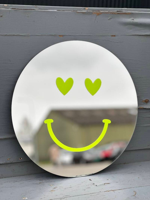 Hartjes spiegel - Smiley - Neon geel - Large