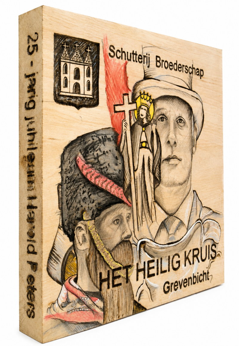 pyrografie portret van een jubilerende schutter en bieleman
