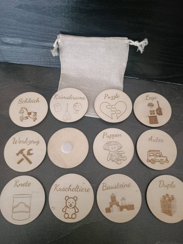 Holzschilder für Aufbewahrungsbox mit Klettverschluss