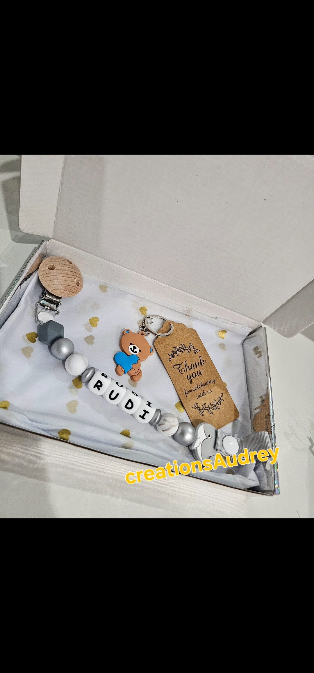 Attache Tétine personnalisé en silicone et bois