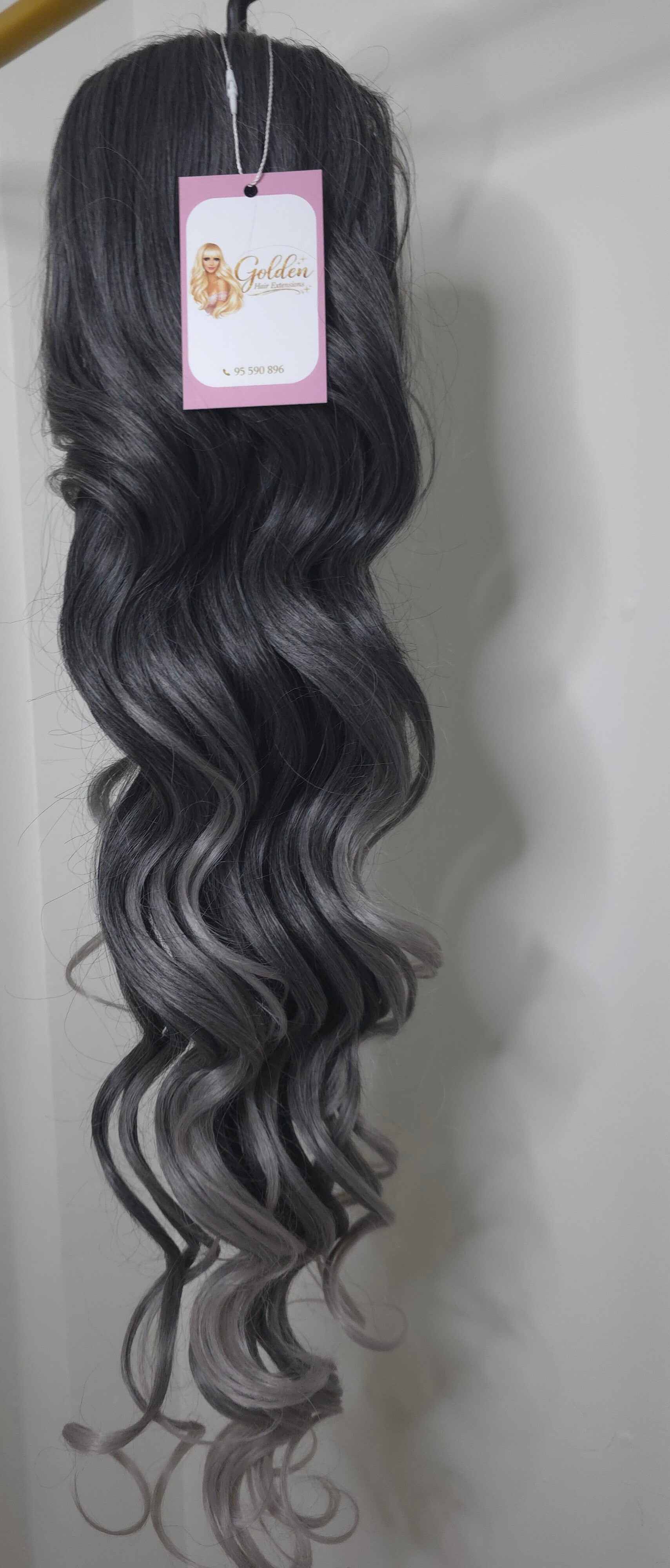 Loose Curl Ponytail,#Black-silver, 72cm_Εντυπωσιακή Μακριά Αλογοουρά με Φυσικές Μπούκλες