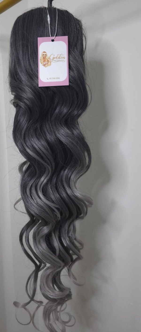 Loose Curl Ponytail,#Black-silver, 72cm_Εντυπωσιακή Μακριά Αλογοουρά με Φυσικές Μπούκλες