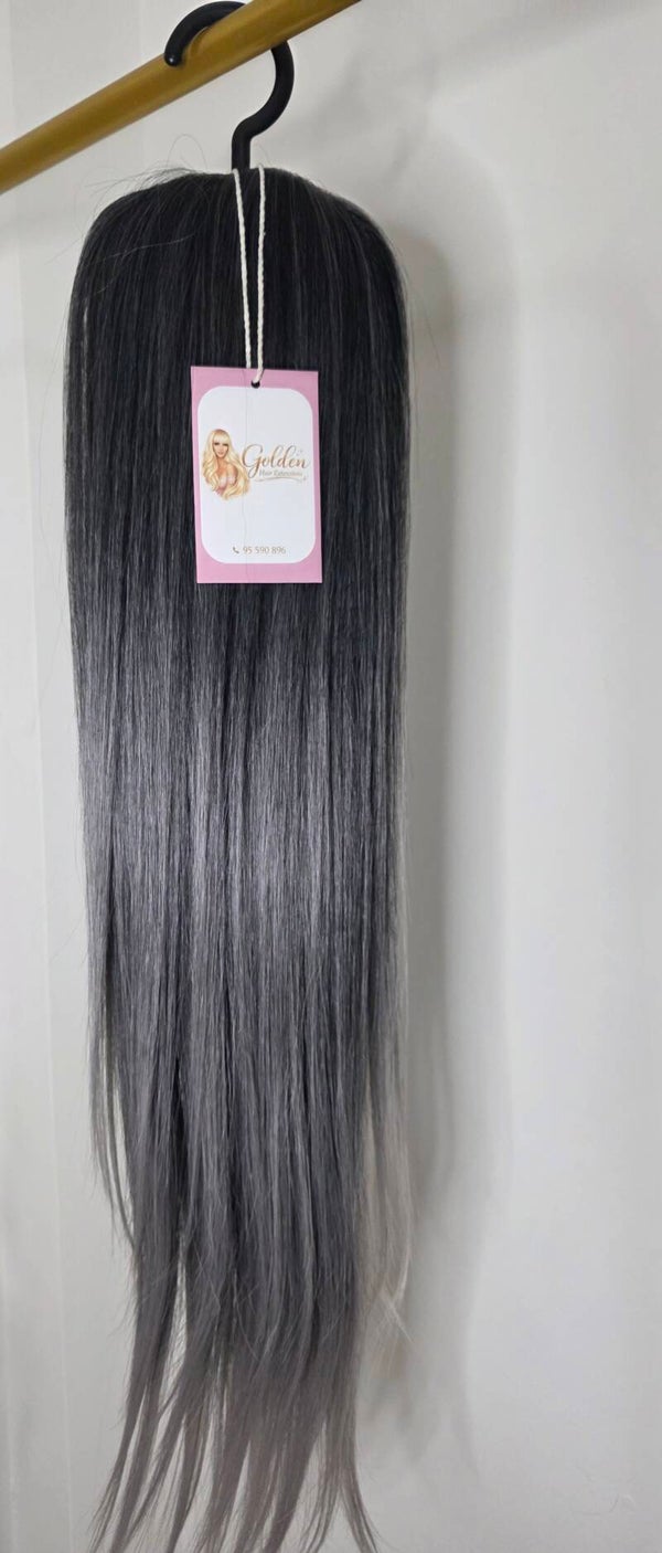 Ponytails straight #Black-silver,72cm