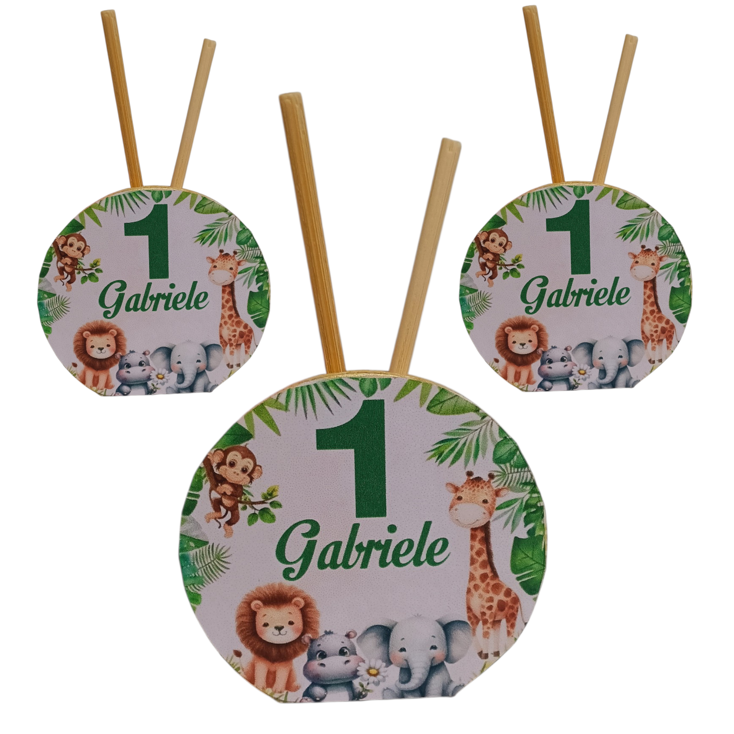 Bomboniera compleanno animali della giungla savana giraffa elefantino leone ippopotamo scimmia segnaposto battesimo