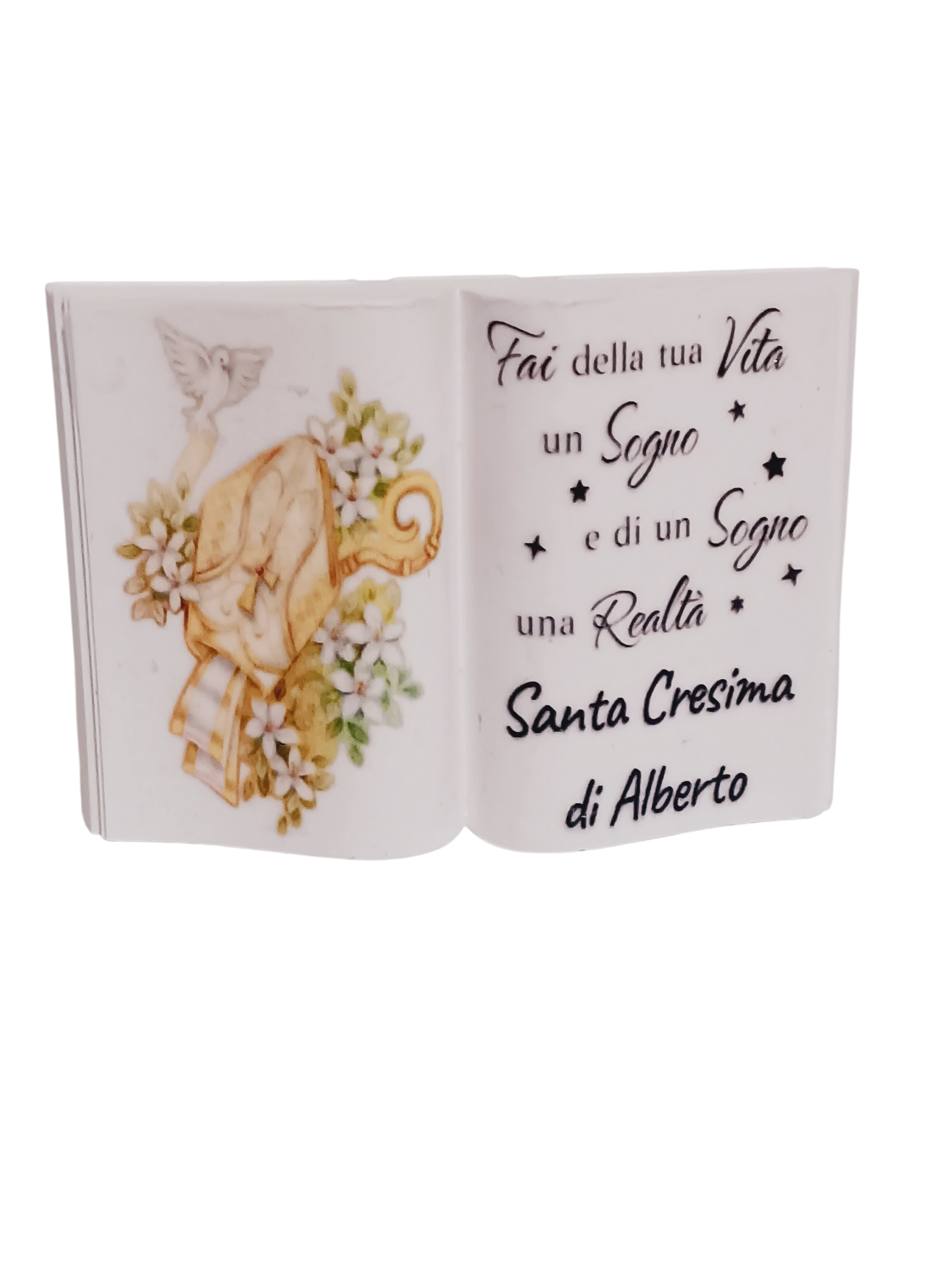 Libro icona sacra statuina personalizzabile comunione cresima battesimo nascita calice segnaposto preghiera croce rosario