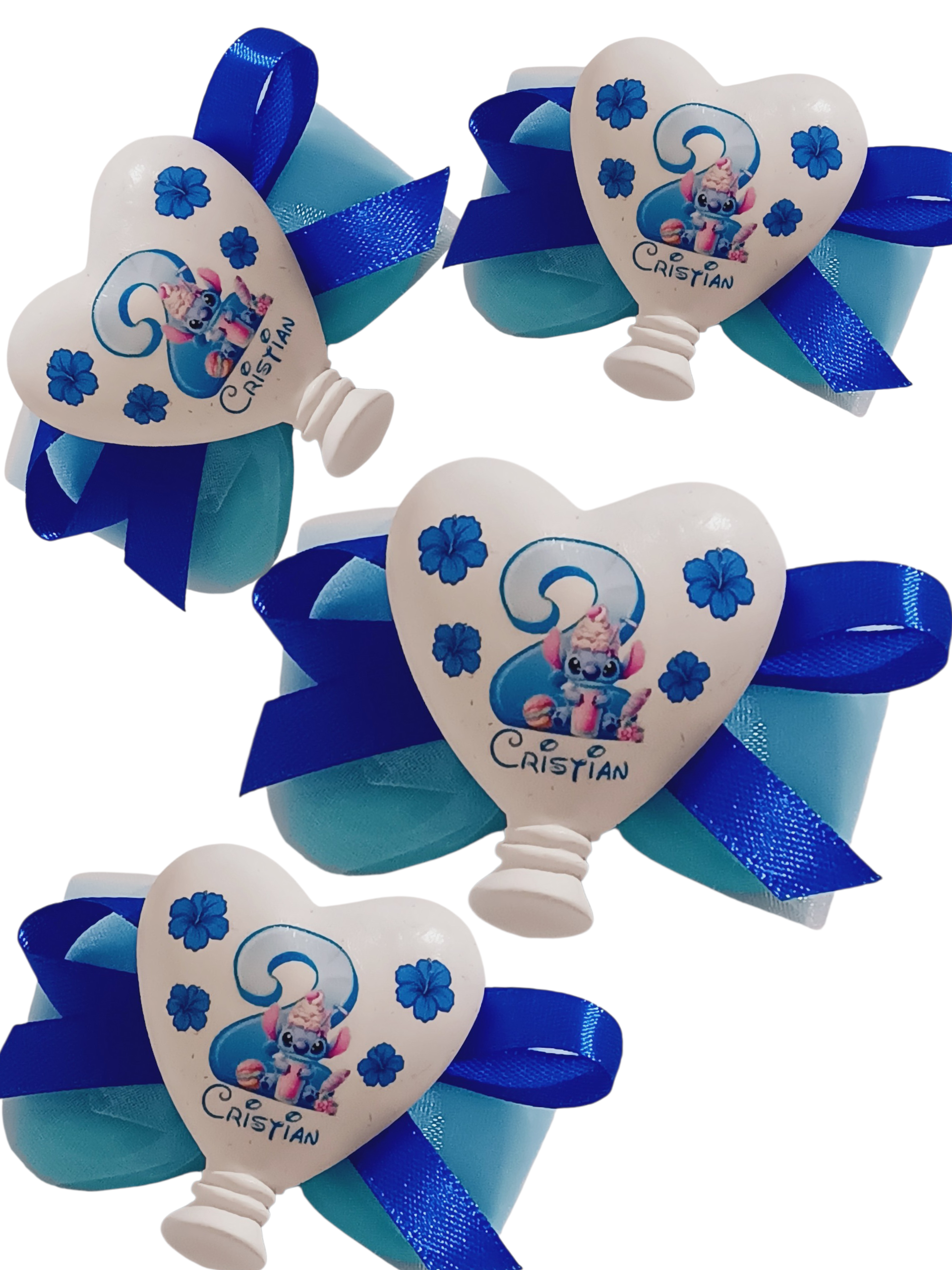 Bomboniera compleanno bimbo bimba Stitch palloncino cuore segnaposto 2 anni 1 anno numero