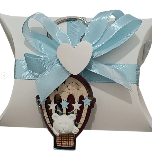 Bomboniera portachiavi orsetto mongolfiera bimbo segnaposto nascita