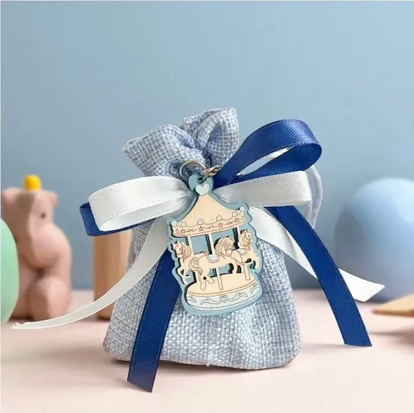 Bomboniera portachiavi giostra carosello bimbo battesimo segnaposto nascita