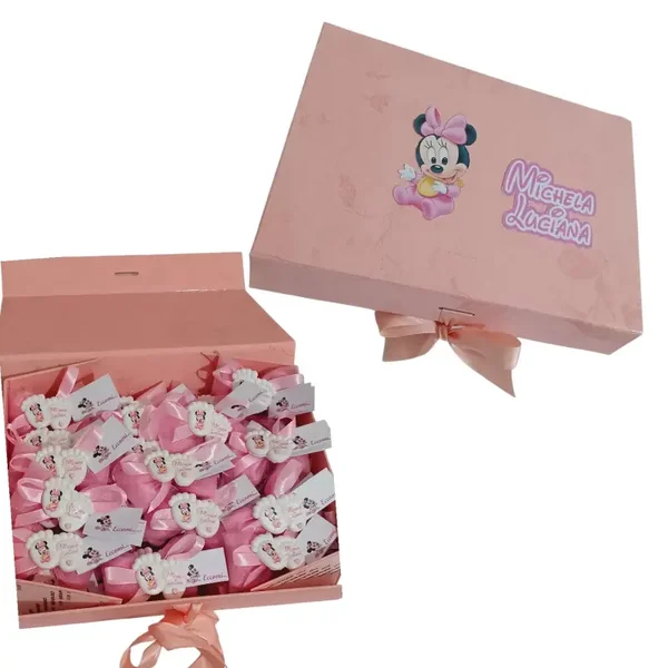Lotto 25 Pezzi Bomboniera Nascita Bimba Minnie Con Cesta Porta Bomboniere