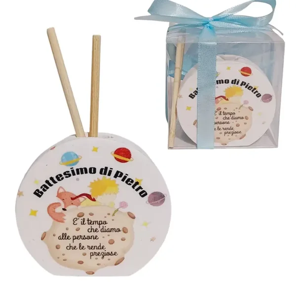 Bomboniera diffusore essenze piccolo principe corona profumatore frase dedica compleanno