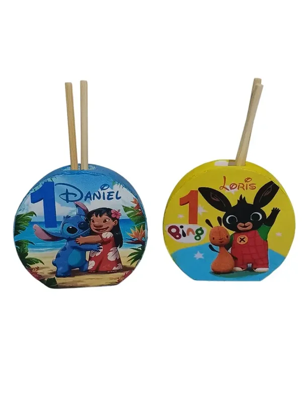 Bomboniera primo compleanno bimbo bimba diffusore essenze profumatore numero uno Lilo Stitich ohana Bing