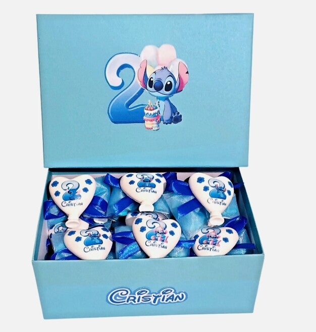 20 pezzi bomboniera compleanno Stitch calamita palloncino segnaposto magnete scatola espositore