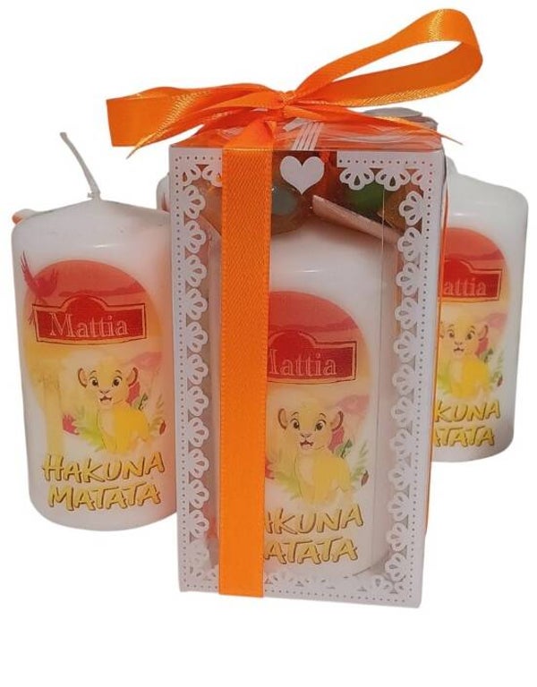 Bomboniera candela primo compleanno Simba re leone battesimo bimbo segnaposto