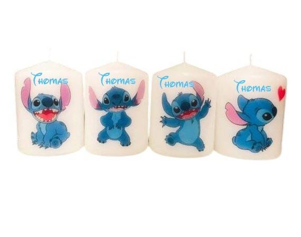 CANDELA BATTESIMO STITCH ANGEL SEGNAPOSTO COMPLEANNO NASCITA