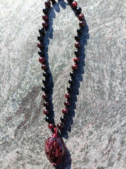 Necklace - Garnet & Obsidian