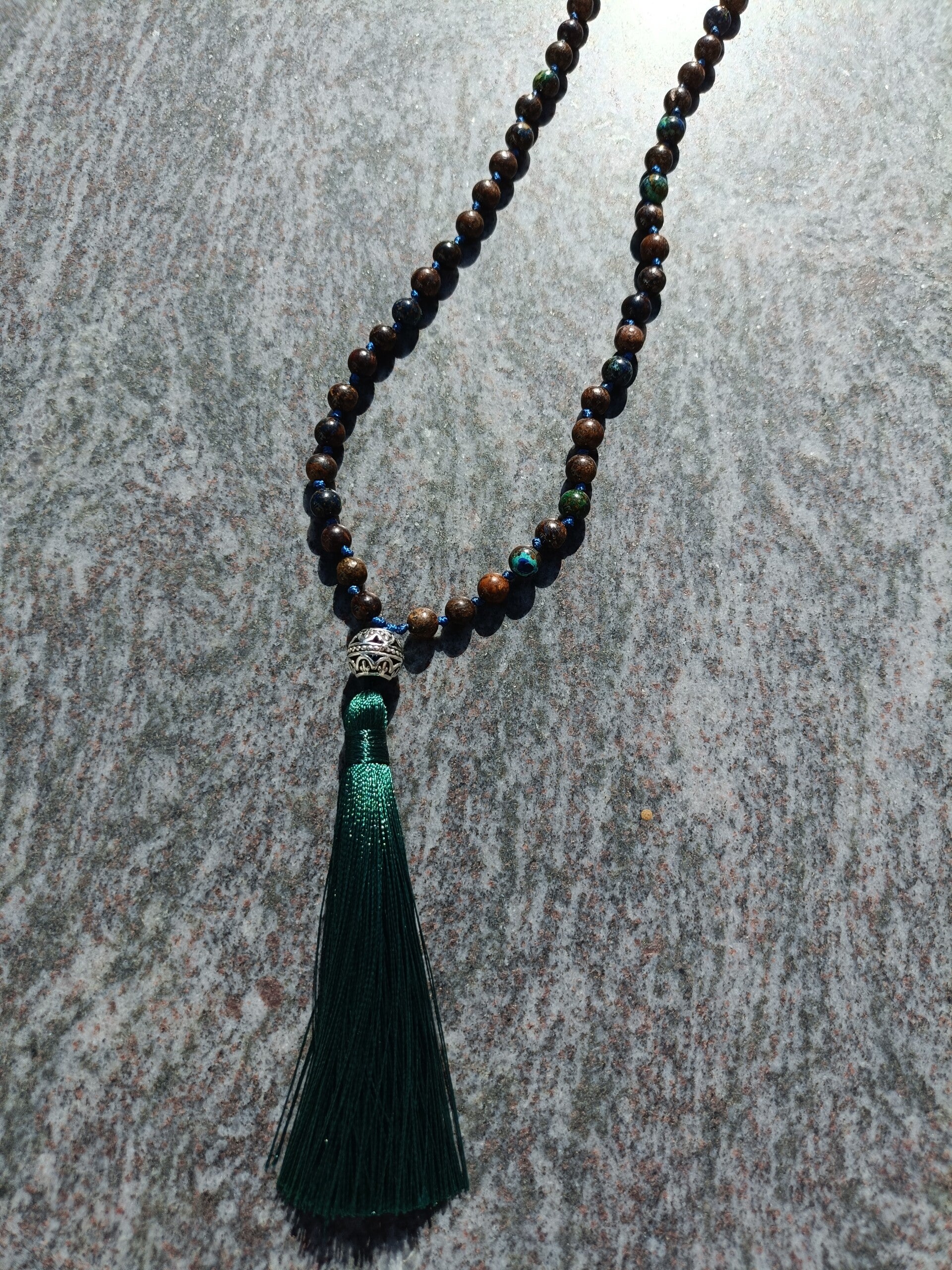 Mala Necklace - Azurite & Bronzite