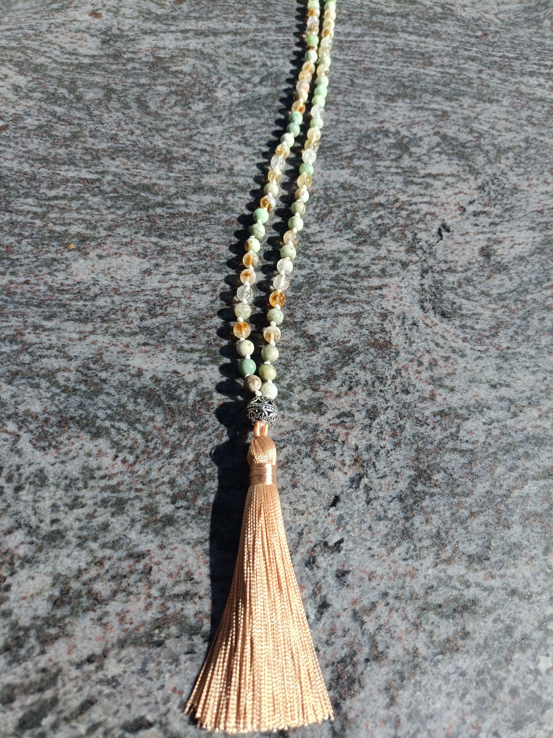 Mala Necklace - Citrine & Chrysopase
