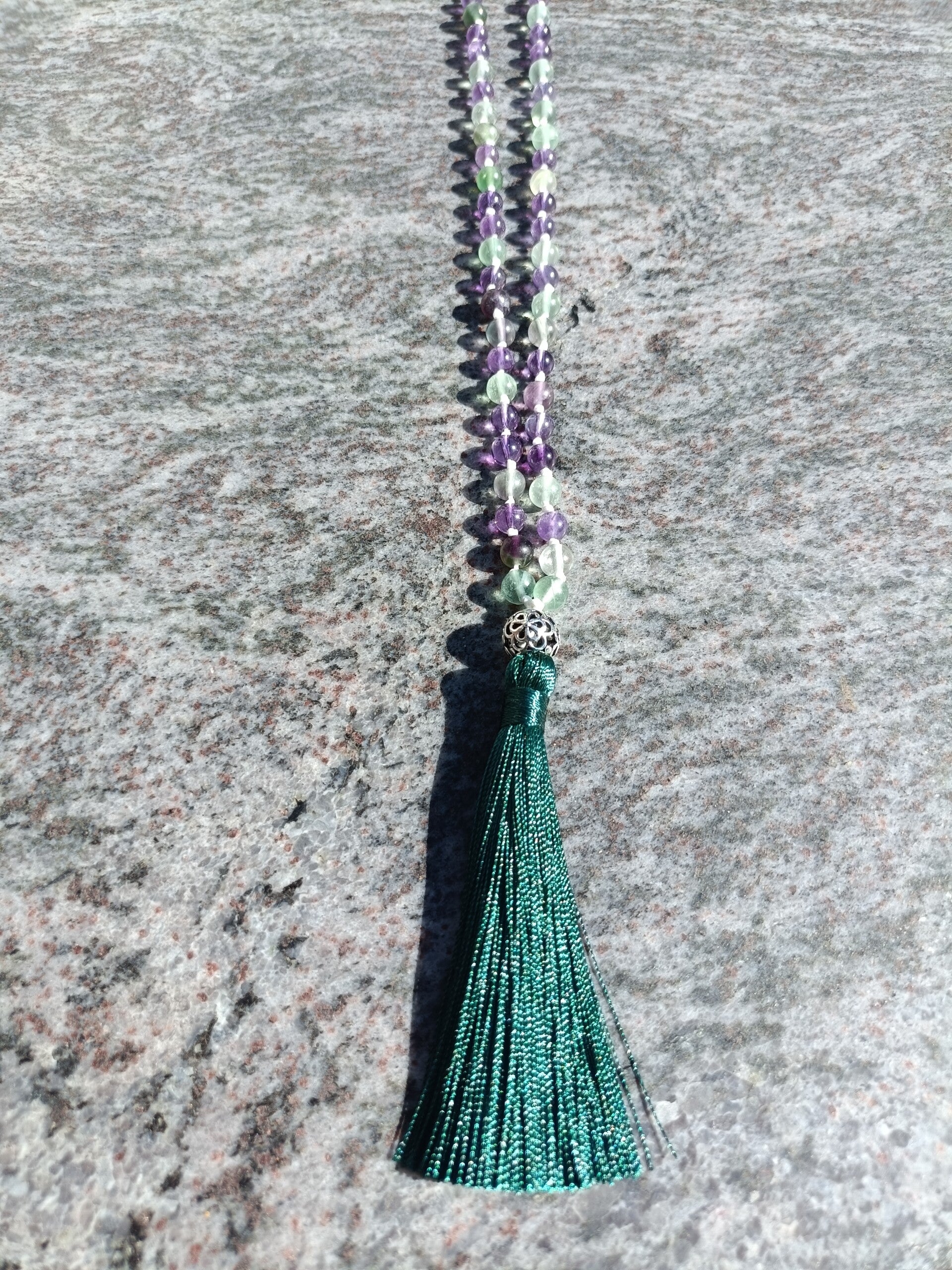 Mala Necklace - Amethyst & Fluorite