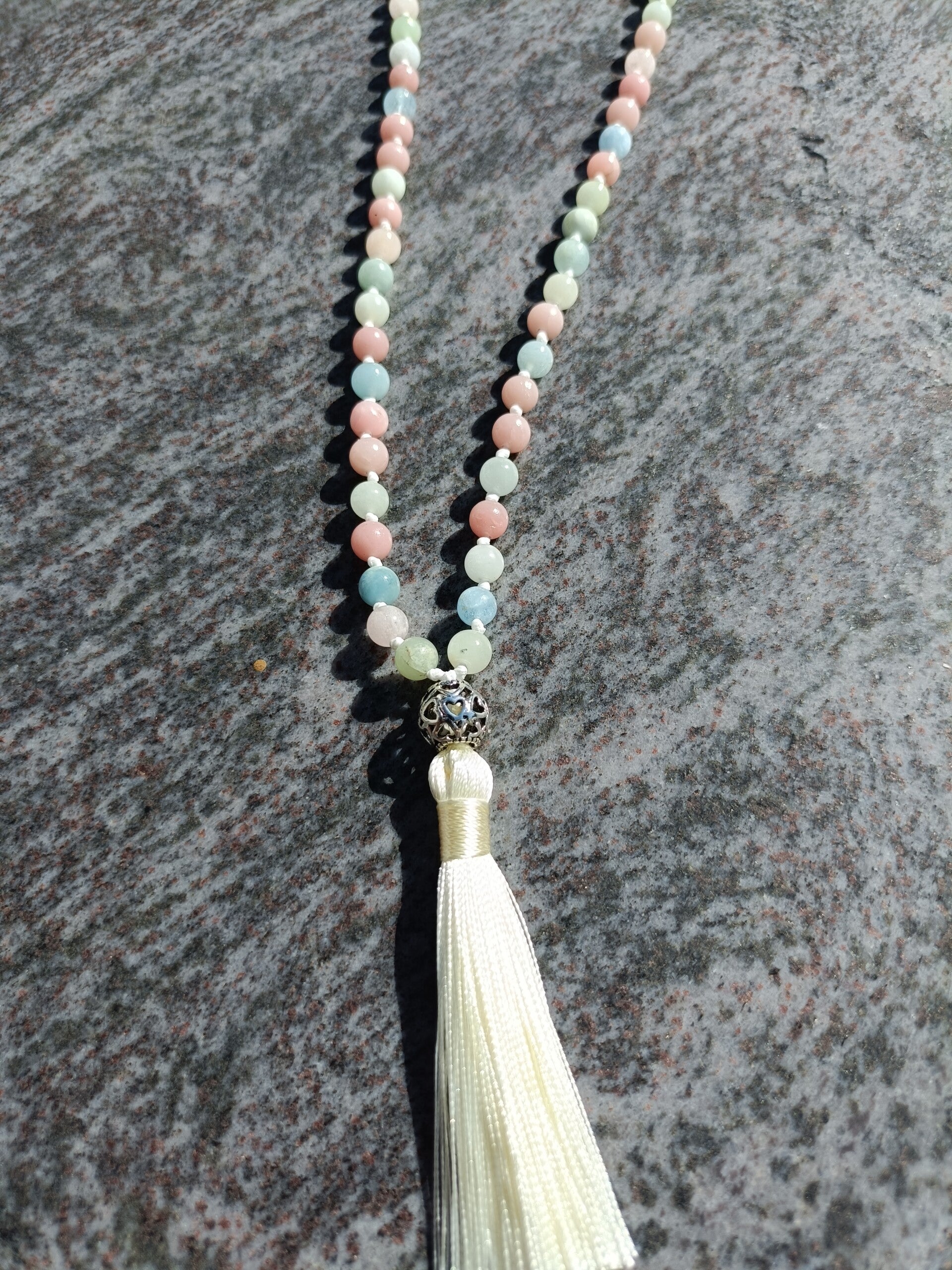 Mala Necklace - Morganite & Pink Opal