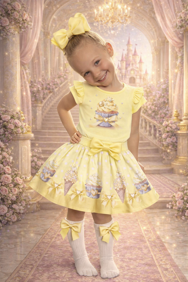Yellow Cup Cake Skirt Set
