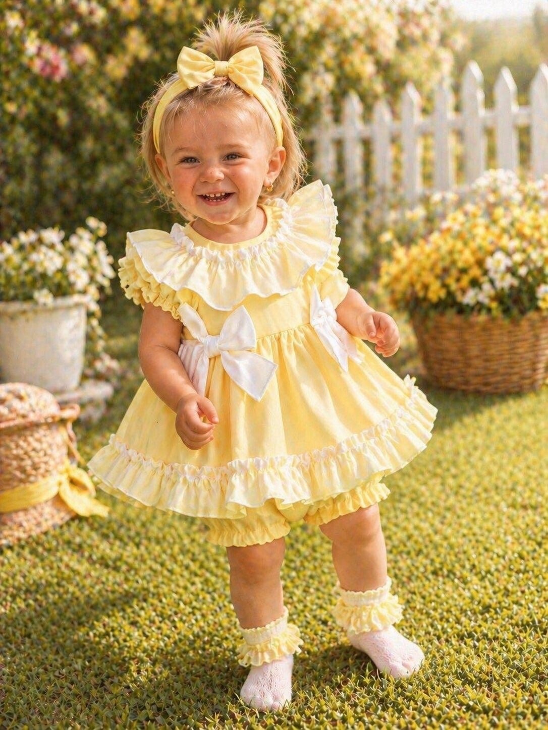 Yellow fairy tale dress with pants