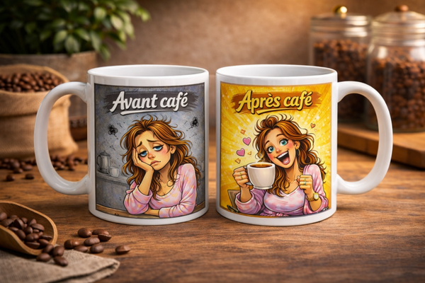 Mug Avant/Après Café Jeune Femme