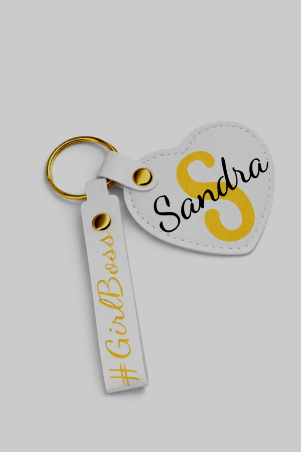 Porte-clés cuir en  cœur personnalisé avec initiale