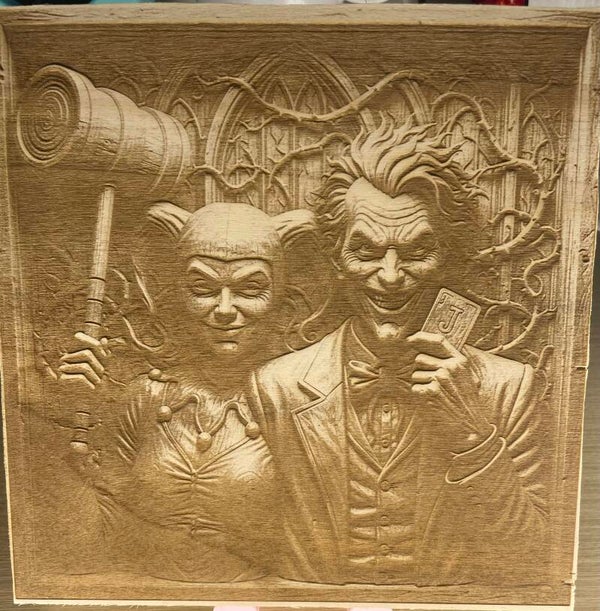 Gravure Sur Bois ( contreplaqué de peuplier ) Duo de Clown Mystiques 20X20CM